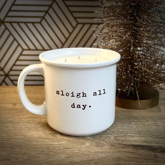 “Sleigh All Day” Upcycled Nicole Miller Mug - 14 oz Candle